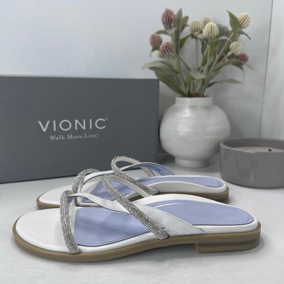 New Vionic Prism Minimalistic Shine Leather Sandals White Women 6.5 M NWB - Picture 3 of 10
